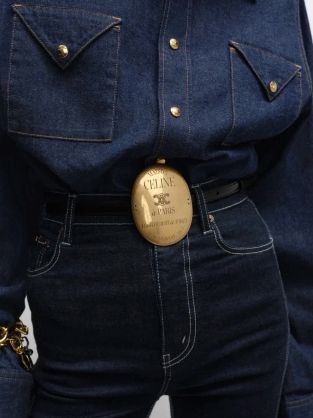 Celine Black Leather Belt with Gold Maison Medallion - Picture 6 of 6